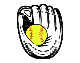 Softball Svg, Glove Svg, Softball Clipart. Vector Cut file Cricut, Silhouette, Pdf Png Dxf.