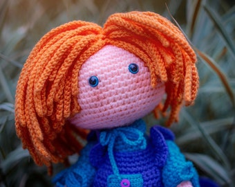 MAYA - Art Doll Crochet Doll Amigurumi, Handmade Stuffed Girl with accessories, Gift for Girl of all ages, Collectible Doll