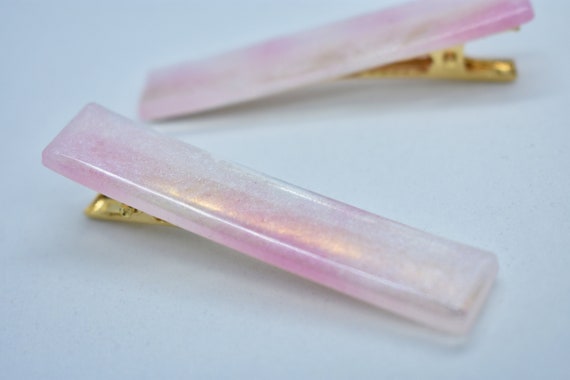 Pink Marble Acrylic Hair Clip Barette Square