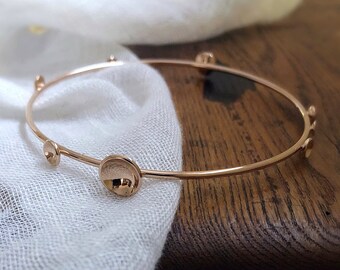 Polished Bronze Bangle Bracelet, Simple and Dainty With Cups - Size Medium