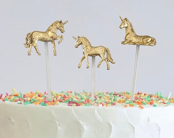 Unicorn Drink Stirrers or Cake Decoration, set of 6, Metallic Gold