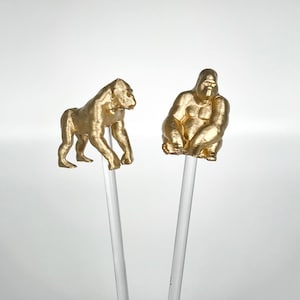 Gold Gorilla Drink Stirrers: Safari Party Swizzle Sticks