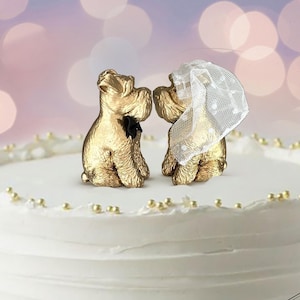 Mini Schnauzer Wedding Cake Topper: Gold Dog Bride and Groom