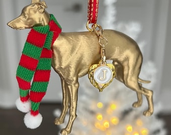 Italian Greyhound / Whippet Dog Ornament: Personalize with Festive Scarf, Angel Wing, or Letter Charm