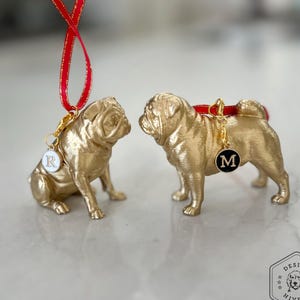 Pug Ornament: Pug Lover Gift | Customize with Letter Charm, Festive Scarf, Angel Wing