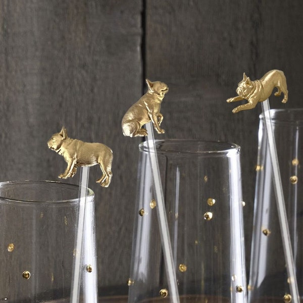 French Bulldog Drink Stirrers, Set of 4, Frenchies, Cocktail Stirrers, Wedding Toast, Champagne Toast, Birthday Party Favors, Dog Lover Gift