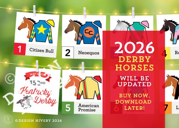 2026 Kentucky Derby Banner, OFFICIAL HORSES, Derby Party Decoration, Available April 25 After Horses Announced, Buy NOW, download later!
