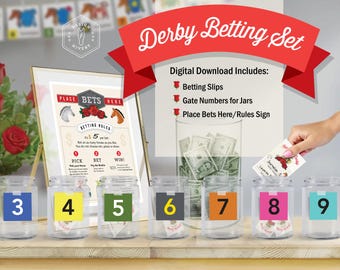 Ensemble de jeu de paris sur le derby, étiquettes de pot imprimables, bordereaux de paris et signe de règles, décoration de fête Derby du Kentucky