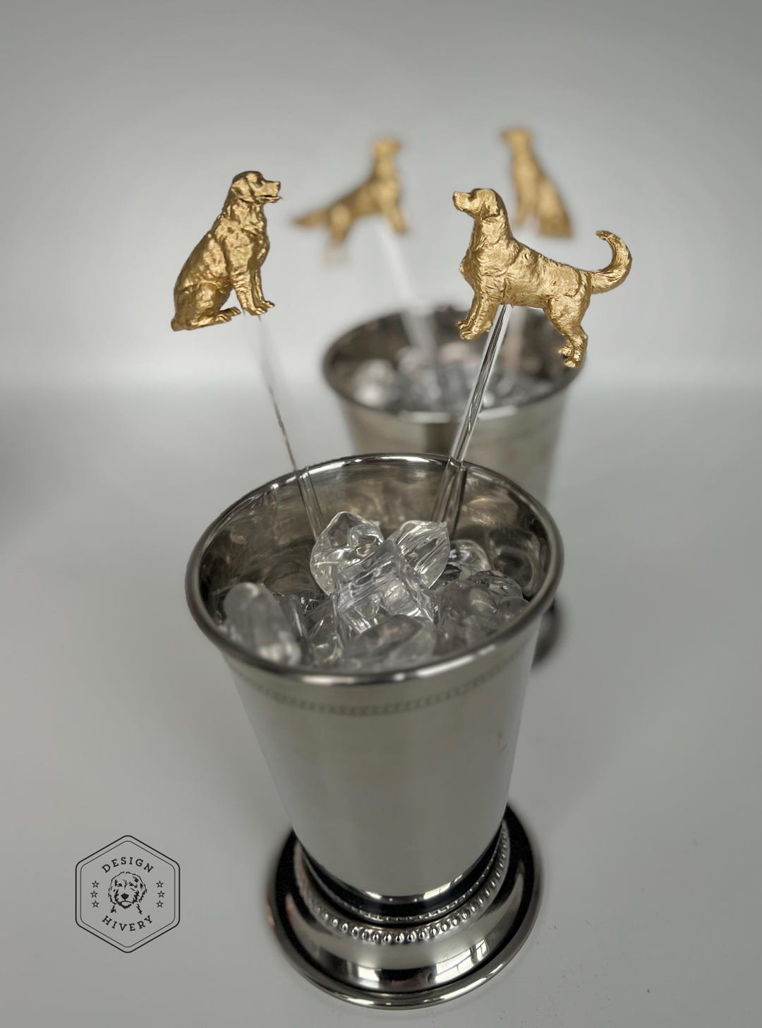 Golden Retriever Drink Stirrers: Metallic Dog Swizzle Sticks, Set of 4