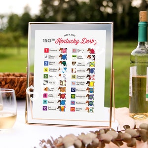 2024 150 KY Derby Party Poster, Leaderboard, Derby Sign, Derby Horses, Post Positions, Gate Numbers, Jockey Silks, Digital Download, Decor image 3