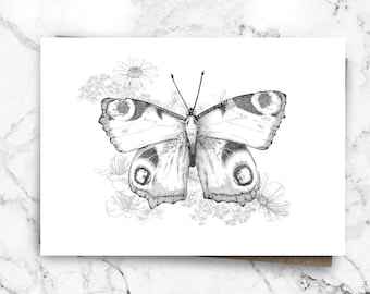 Carte postale dessinée à la main - Carte postale insecte - Carte postale papillon - Carte postale libellule - Carte postale coccinelle
