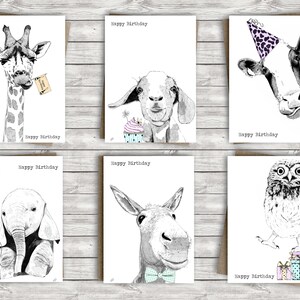 Lot de 6 cartes d'anniversaire animaux - Lot de cartes d'anniversaire mignonnes - Cartes d'anniversaire amusantes