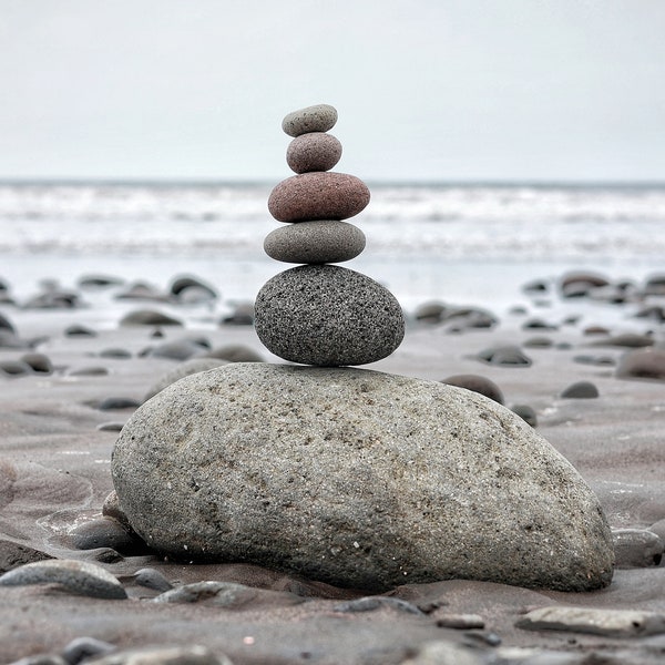 Balanced Stones On A Beach Digital Photography - Fariss Photography