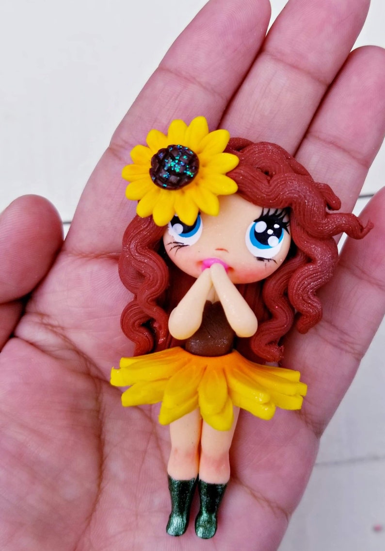 bow dolls polymer clay 10 piece Sunflower Clay doll bundle crafts clay,handmade dolls single Sunflower clay clay center Sunflower clay c