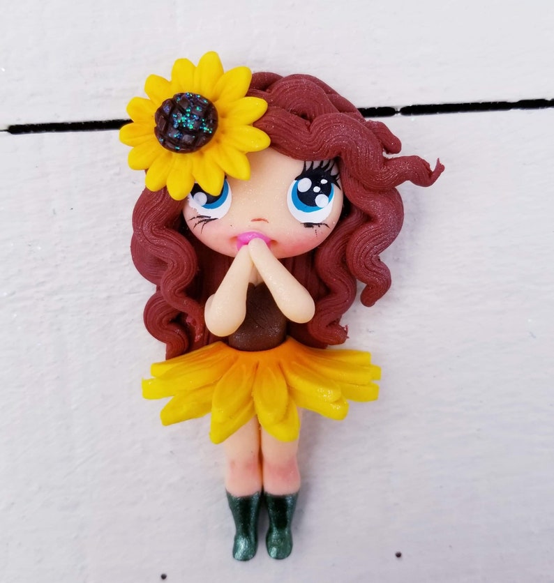 bow dolls polymer clay 10 piece Sunflower Clay doll bundle crafts clay,handmade dolls single Sunflower clay clay center Sunflower clay c