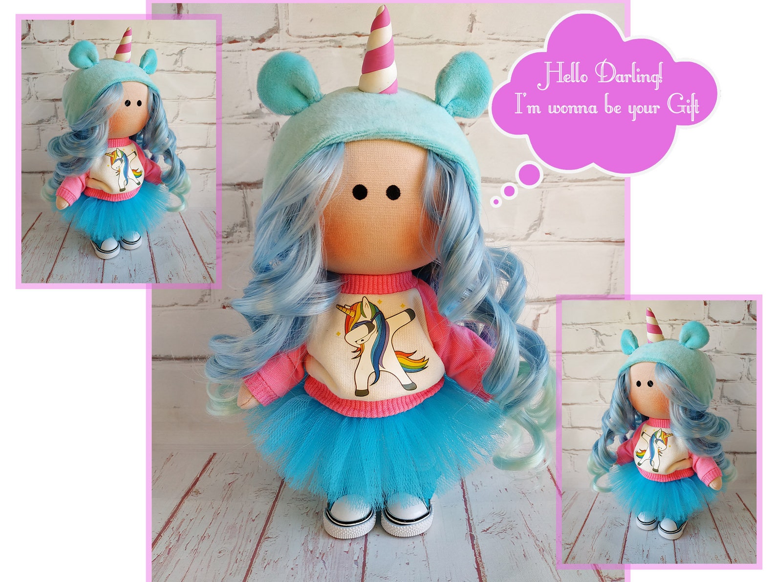 Unicorn Art Doll Interior Decor Doll Fabric Rag Doll Etsy