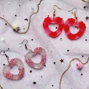 Ruffled Heart Pendant Earring - Handmade Resin Jewelry