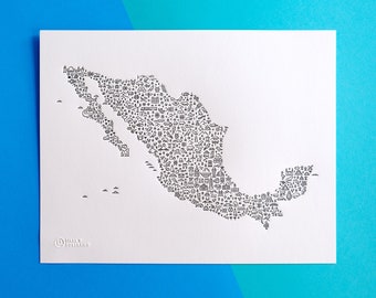 Mexico Letterpress Map Art Print