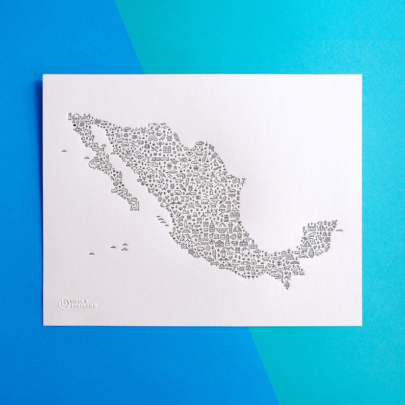 Mexico Letterpress Map Art Print image 2