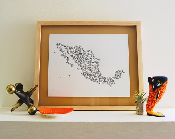Mexico Letterpress Map Art Print