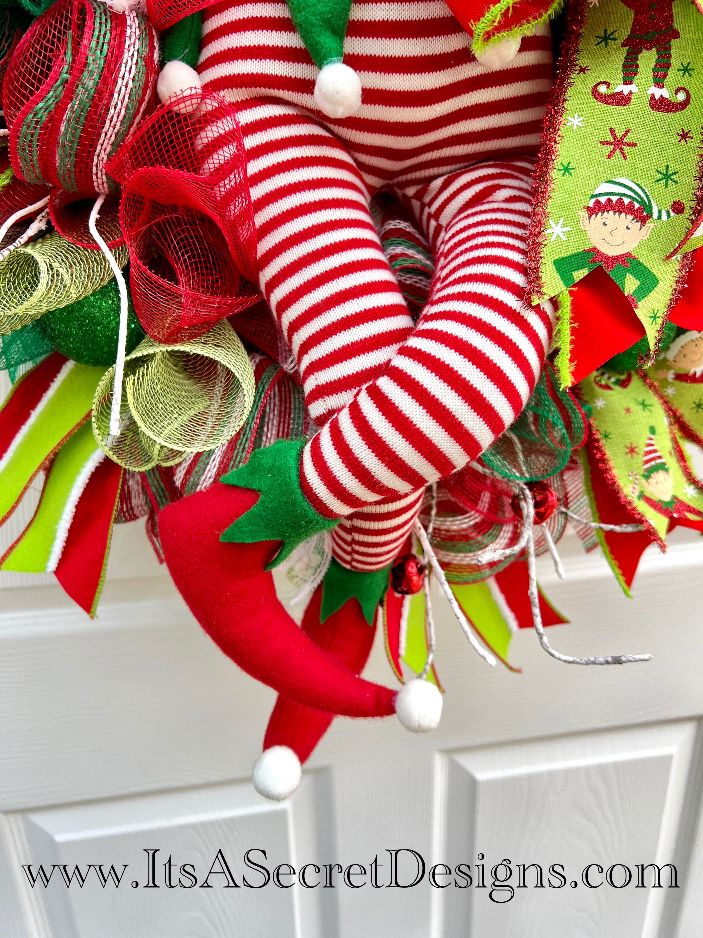 MISS BAYLEEElf in house wreathLarge Seasonal door hangerBright Mesh