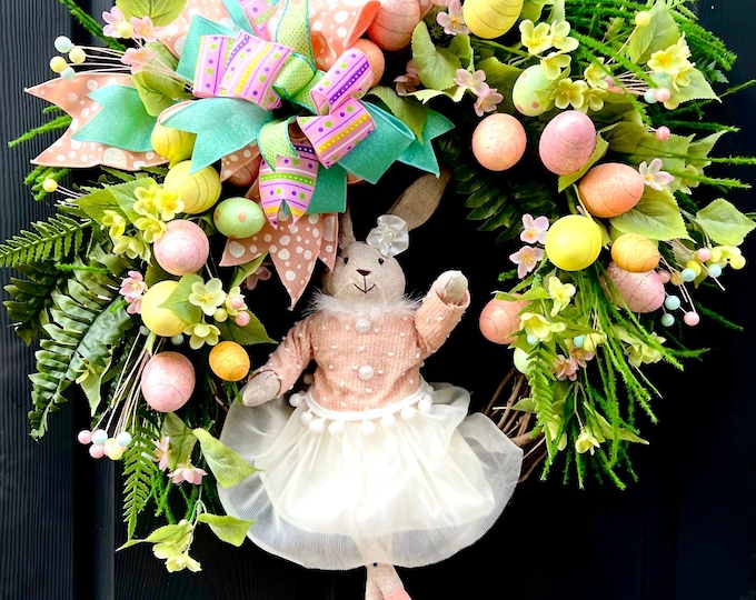Featured listing image: MISS DARLA-Wreath for Front Door, Easter Wreath, Carrot Wreath, Spring Wreath, Spring Bunny Wreath for Front Door,Easter Rabbit Porch Decor
