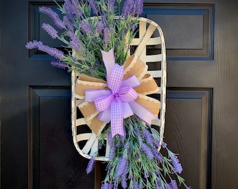 MISS AVON IRENE-Lavender Tobacco Basket Centerpiece-Burlap Rustic Door Hanger-Flower alternative-Lavender Wall Arrangement-Gift for mom