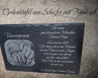 Personalisierte Schiefertafel Fotogravur Wunschgravur Erinnerungstafel Erinnerung Grabschmuck Grab Grabtafel 40x30 cm oder 30x20 cm