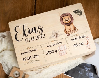 Erinnerungskiste Erinnerungsbox Safari Löwe Tiger Zebra Affe 40x30/30x20cm Baby Junge Mädchen Kind Geburt Taufe Geschenk