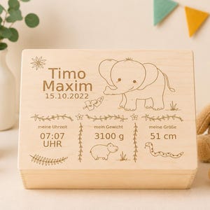 Memory box, keepsake box, baby, safari, Native American, elephant, fox, lion, owl, rabbit, cat, boy, girl, child, birth, christening, gift