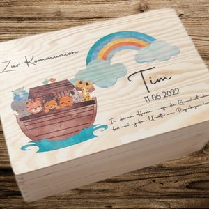 Erinnerungskiste Erinnerungsbox Arche Noah Regenbogen 40x30/30x20cm Baby Junge Mädchen Kind Geburt Taufe Geschenk