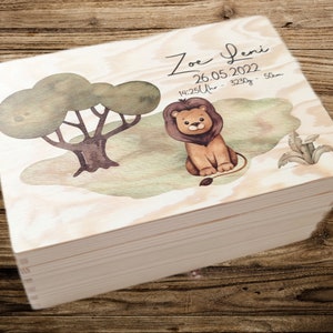 Erinnerungskiste Erinnerungsbox Safari Tiere Dschungel Löwe Elefant Affe Giraffe 40x30/30x20cm Baby Junge Mädchen Kind Geburt Taufe Geschenk