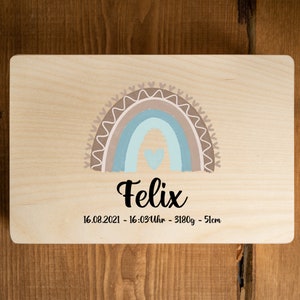 Erinnerungskiste Erinnerungsbox 40x30/30x20cm Regenbogen Boho Blau 2 Baby Junge Mädchen Kind Geburt Taufe Geschenk