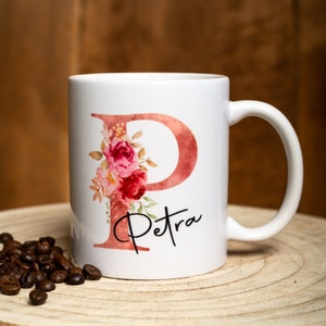 Taza personalizada con nombre café té idea de regalo letras divertidas flor