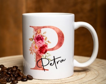 Tasse personalisiert mit Namen Kaffee Tee Geschenk Geschenkidee Lustig Buchstaben Blume