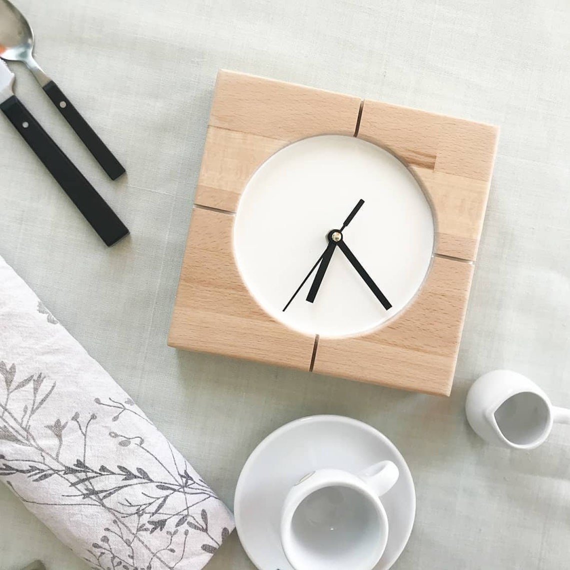 Square tabletop clock with white resin decor Personolized Etsy