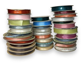 Satiny Ribbon Spool Lot Of 30 Various Width Size New Used Crafting Sewing Solids