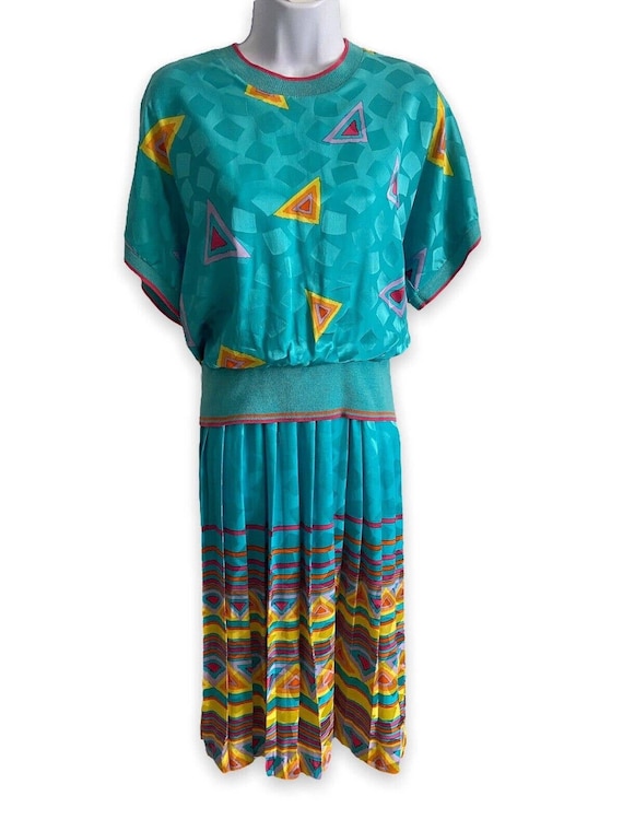 VTG Adrianna Papell Size 12 Silk Blouson Dress Tea