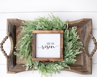 He Is Risen-teken, religieus paasteken, teken van de schrift, teken van de boerderij van Pasen, teken van Pasen, muurdecoratie van Pasen, decoratie van het huis van Pasen, rustiek houten bord