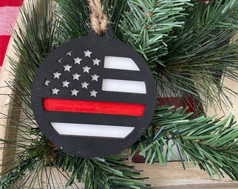 Thin Red Line Ornament, First Responder Ornament, Firefighter Gift Idea For Him, Fireman Ornament, Firefighter Ornament