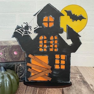 Haunted Mansion Shelf Sitter, Spooky Wooden Shelf Decor, Haunted Spooky House, Halloween Accessories, Halloween Mantle Decoration