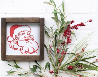 Vintage kerstmanbord, rustiek kerstdecor, handgemaakte vakantiemuurkunst, kerstversiering in boerderijstijl, feestelijk huisdecor