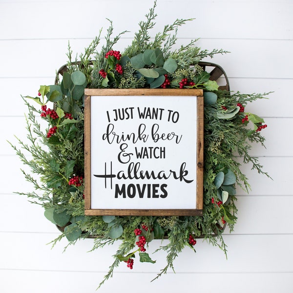 Hallmark Christmas Movie Sign, Wood Shelf Sitter, Funny Holiday Decor, Funny Christmas Sign, Holiday Gift Idea, Friend Gift Idea, Beer Sign