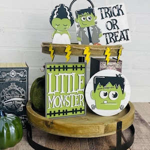Halloween Tiered Tray Decor, Frankenstein Decoration, Bride of Frankenstein Decor, Halloween Decoration, Trick or Treat Sign, Little Monster