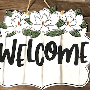 Spring Door Hanger, Magnolia Flower Decor, Spring Flower Sign, Front Door Welcome Sign, Front Porch Decor, Spring Door Decoration