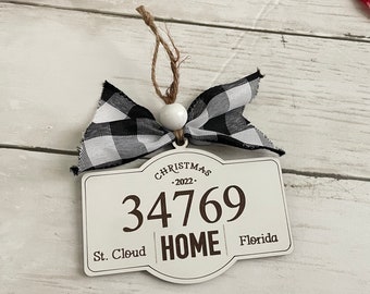 Personalized Zip Code Christmas Ornament, Farmhouse Ornament, New Home Ornament, Housewarming Gift, Coworker Gift, Home State Ornament