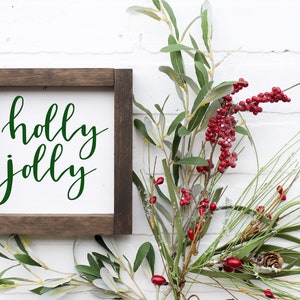 Holly Jolly Sign, Rustic Christmas Wood Sign, Farmhouse Holiday Decor, Shelf Sitter, Holiday Decorations, Traditional Christmas