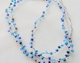 Blue Beaded Necklace Y2K Aesthetic | Handmade Dainty Seed Bead Choker | Delicate Tiny Glass Beads Necklace|Minimalist Fairycore Jewelry Gift