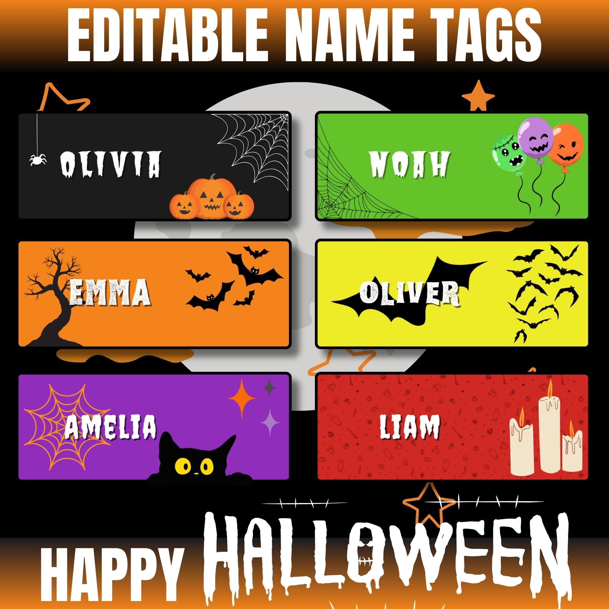 Customizable Happy Halloween Name Tags 15 Printable Labels for Kids