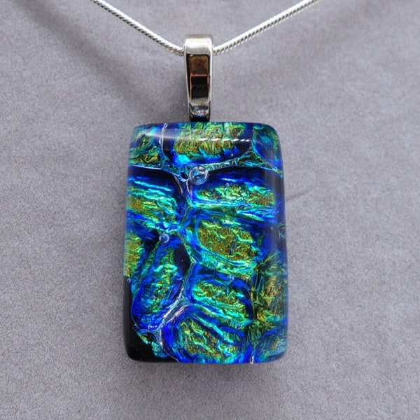 Blue & Yellow Dichroic Glass Pendant, Fused Glass Pendant, Double Dichroic Glass, Dichroic Glass, Dichroic Glass Pendant, Fused Glass